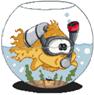 Scuba Diving Goldfish Caricature Cross Stitch Kit