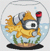 Scuba Diving Goldfish Caricature Cross Stitch Kit