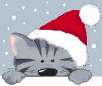 Grey Christmas Cat Cross Stitch