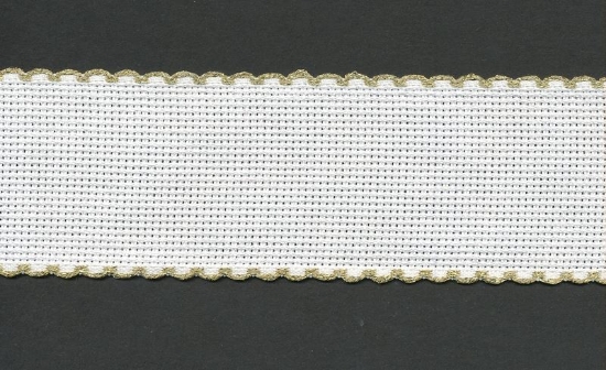 Picture of 1 Metre White Aida Band 5cm/2 Inch White With a Gold Scalloped Edging