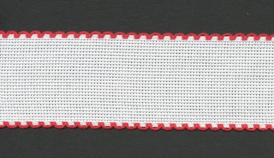 Picture of 1 Metre White Aida Band 5cm/2 Inch White With a Red Scalloped Edging