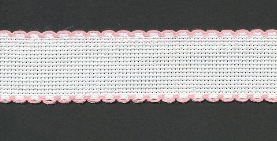 Picture of 1 Metre White Aida Band 3cm/11/4 Inch White With a Pink Scalloped Edging