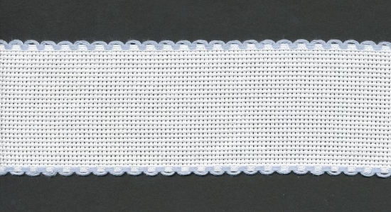 Picture of 1 Metre White Aida Band 3cm/11/4 Inch White With a Light Blue Scalloped Edging
