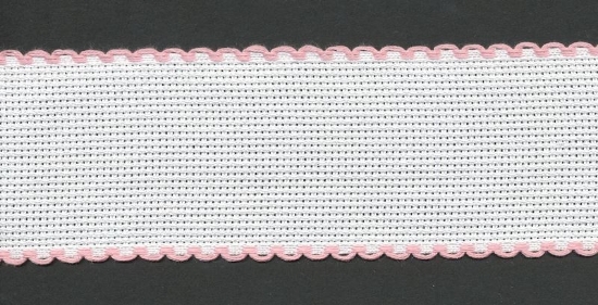Picture of 1 Metre White Aida Band 8cm/3 Inch White With a Pink Scalloped Edging
