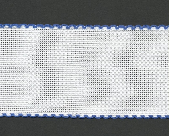 Picture of 1 Metre White Aida Band 8cm/3 Inch White With a Blue Scalloped Edging