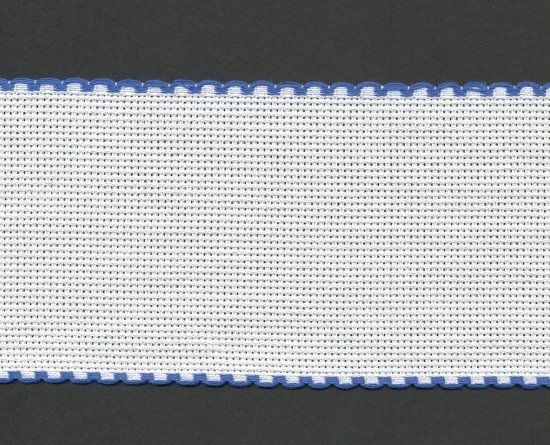 Picture of 1 Metre White Aida Band 8cm/3 Inch White With a Blue Scalloped Edging