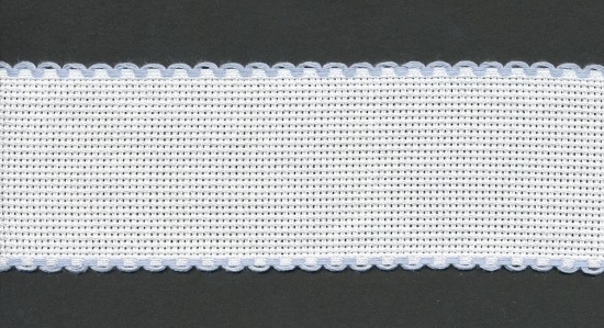 Picture of 1 Metre White Aida Band 8cm/3 Inch White With a Light Blue Scalloped Edging