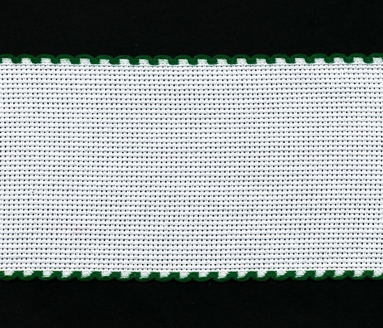 Picture of 1 Metre White Aida Band 8cm/3 Inch White With a Green Scalloped Edging
