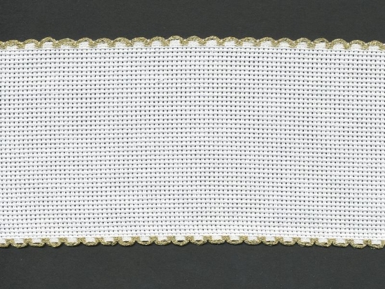 Picture of 1 Metre White Aida Band 8cm/3 Inch White With a Gold Scalloped Edging