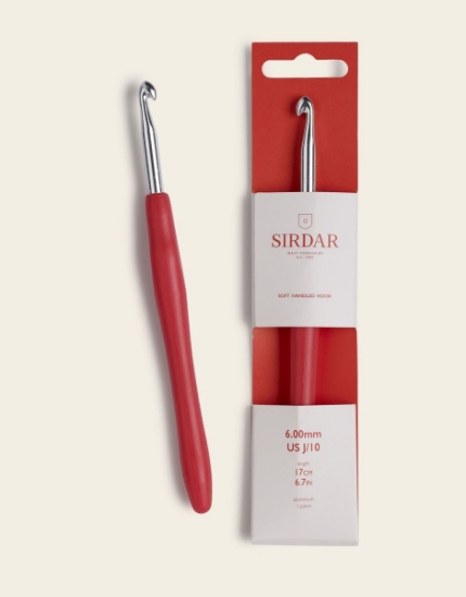 Picture of Sirdar 6mm Aluminium Easy Grip Crochet Hook With Red Soft Touch Handle
