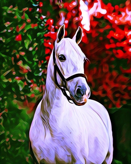 Picture of White Horse with Red Tree Printed Cross Stitch Kit by Figured Art