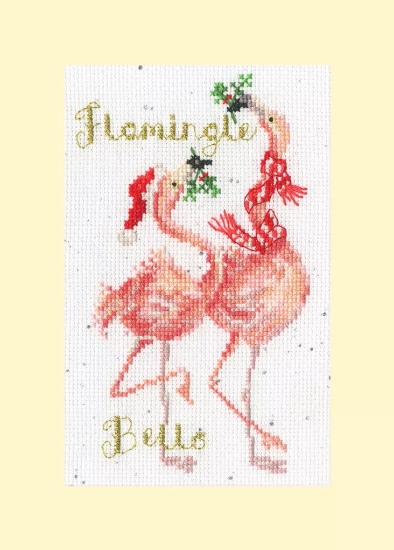 Picture of Flamingle Bells - Christmas Card Cross Stitch Kit by Bothy Threads