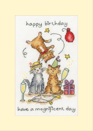 Picture of Mognificent Day Cats Card Cross Stitch Kit by Bothy Threads