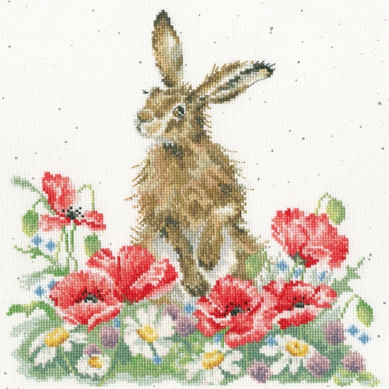 Picture of Field of Flowers Hare - (Hannah Dale) Cross Stitch Kit By Bothy Threads