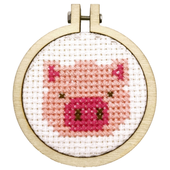 Picture of Missing you pig time (Pig) - Mini Matchbox Cross Stitch Kit With Hoop