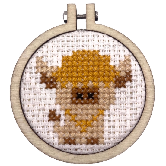 Picture of Och aye the moo (Highland Cow) - Mini Matchbox Cross Stitch Kit With Hoop