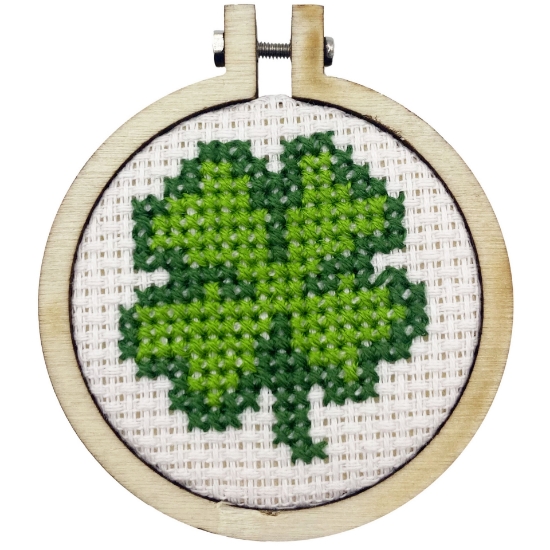 Picture of Good Luck (Clover) - Mini Matchbox Cross Stitch Kit With Hoop