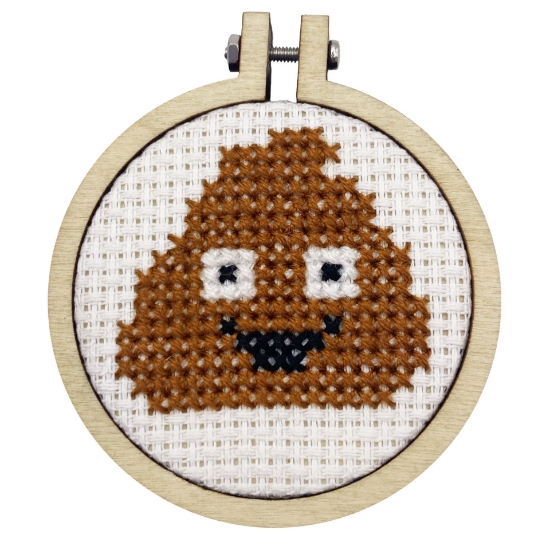 Picture of S**t happens (poo emoji) - Mini Matchbox Cross Stitch Kit With Hoop