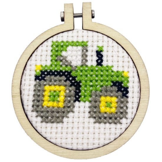 Picture of Keep Calm and Plough On (Tractor) - Mini Matchbox Cross Stitch Kit With Hoop