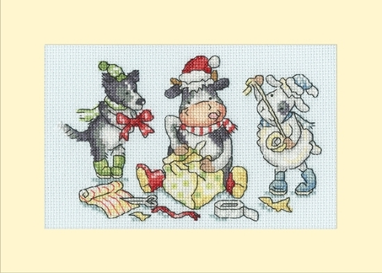 Picture of Wrap, Ribbon, Gift Christmas Card Cross Stitch Kit by Bothy Threads