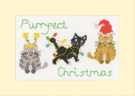 Picture of Purrfect Christmas - Christmas Card Cross Stitch Kit by Bothy Threads