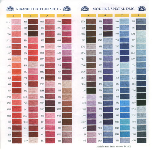dmc stranded cotton colour chart shade card stitchtastic dmc shade chart