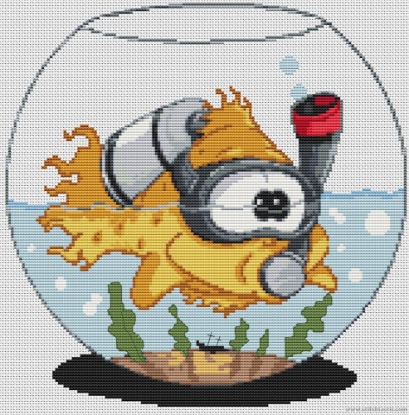 Picture of Scuba Diving Goldfish Caricature Cross Stitch