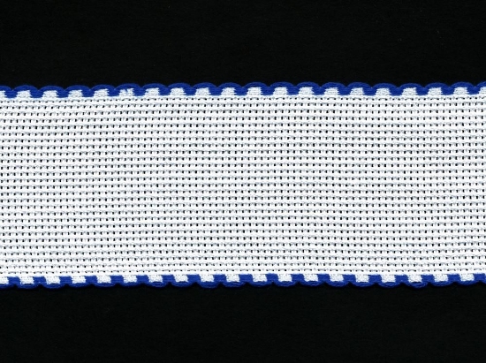 Picture of 1 Metre White Aida Band 5cm/2 Inch White With a Blue Scalloped Edging