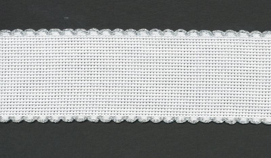 Picture of 1 Metre White Aida Band 5cm/2 Inch White With a Silver Scalloped Edging