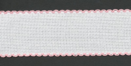 Picture of 1 Metre White Aida Band 5cm/2 Inch White With a Pink Scalloped Edging