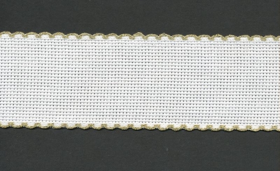 Picture of 1 Metre White  Aida Band 2.5cm/1 Inch White With a Gold Scalloped Edging