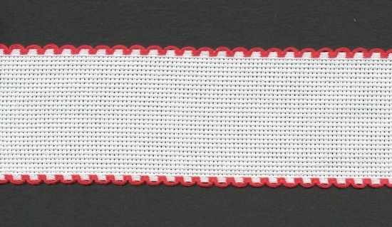 Picture of 1 Metre White Aida Band 5cm/2 Inch White With a Red Scalloped Edging