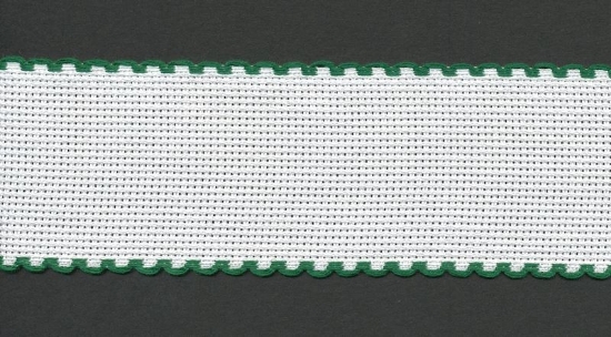 Picture of 1 Metre White Aida Band 5cm/2 Inch White With a Green Scalloped Edging