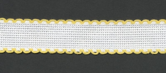 Picture of 1 Metre White Aida Band 2.5cm/1 Inch White With a Yellow Scalloped Edging