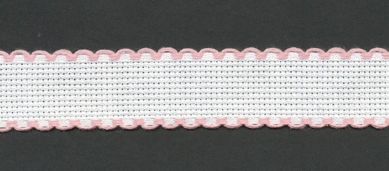 Picture of 1 Metre White Aida Band 2.5cm/1 Inch White With a Pink Scalloped Edging