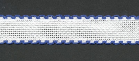 Picture of 1 Metre White Aida Band 2.5cm/1 Inch Wide White With a Blue Scalloped Edging