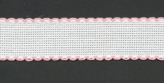 Picture of 1 Metre White Aida Band 3cm/11/4 Inch White With a Pink Scalloped Edging