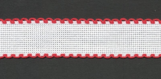 Picture of 1 Metre White Aida Band 3cm/11/4 Inch White With a Red Scalloped Edging