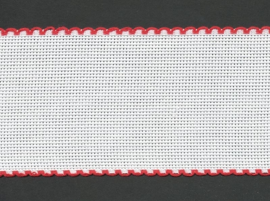 Picture of 1 Metre White Aida Band 8cm/3 Inch White With a Red Scalloped Edging