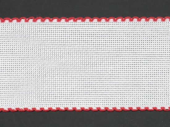 Picture of 1 Metre White Aida Band 8cm/3 Inch White With a Red Scalloped Edging