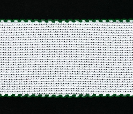 Picture of 1 Metre White Aida Band 8cm/3 Inch White With a Green Scalloped Edging