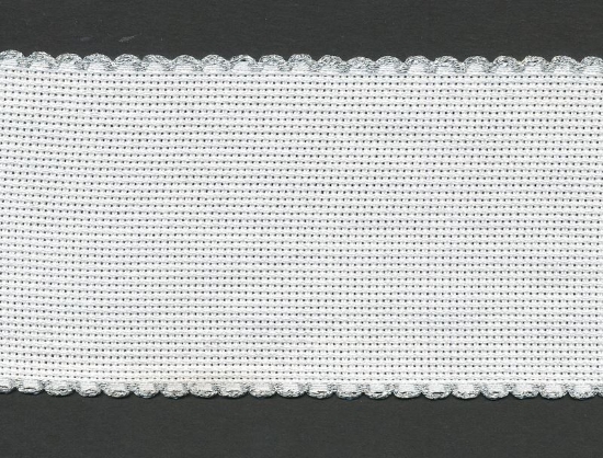 Picture of 1 Metre White Aida Band 8cm/3 Inch White With a Silver Scalloped Edging