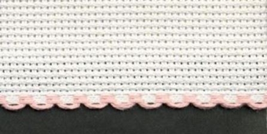 Picture of 1 Metre White Aida Band 10cm/4 Inch White With a Pink  Scalloped Edging