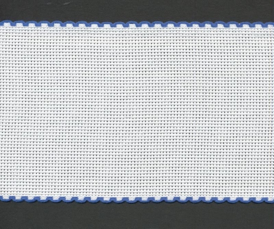 Picture of 1 Metre White Aida Band 10cm/4 Inch White With a Blue Scalloped Edging
