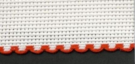 Picture of 1 Metre White Aida Band 10cm/4 Inch White With a Red Scalloped Edging