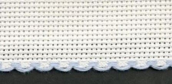 Picture of 1 Metre White Aida Band 10cm/4 Inch White With a Light Blue Scalloped Edging