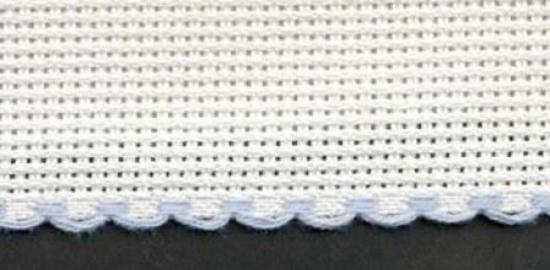Picture of 1 Metre White Aida Band 10cm/4 Inch White With a Light Blue Scalloped Edging