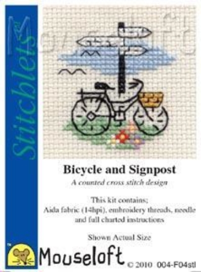 Picture of Mouseloft "Bicycle and Signpost" Stitchlets Cross Stitch Kit