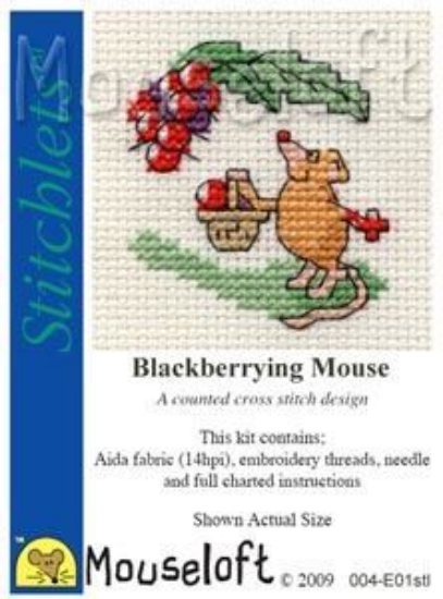 Picture of Mouseloft "Blackberrying Mouse" Stitchlets Cross Stitch Kit