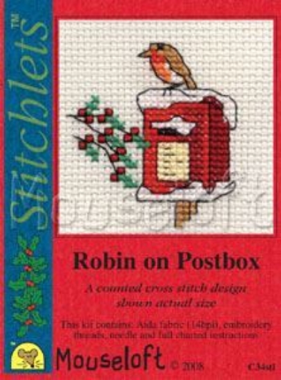 Picture of Mouseloft "Robin on Postbox" Christmas Cross Stitch Kit With Card